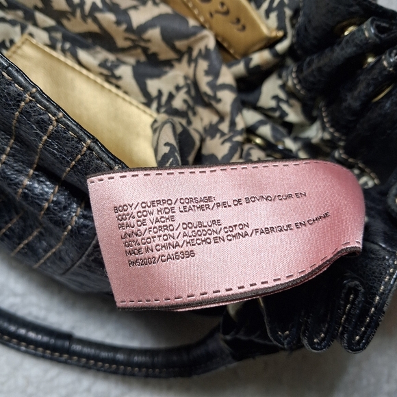 Juicy Couture Black Leather Satchel Bag Crown Lock Y2K Shoulder Bag Cowhide - Picture 9 of 9